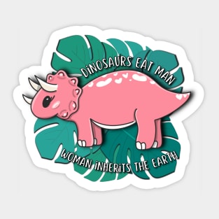 Kawaii pink dinosaur eats man Sticker